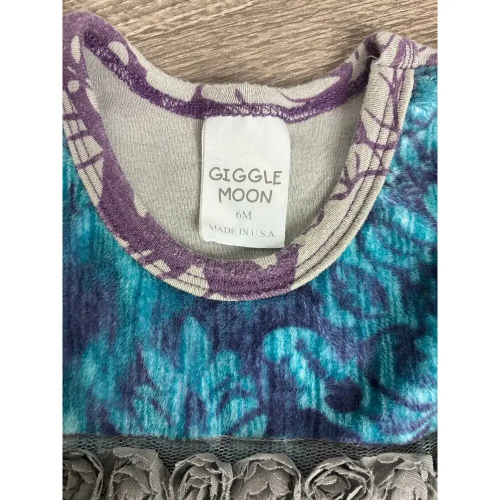 Giggle Moon Girls 6 Months Two Piece Outfit Purple Gray Blue Floral